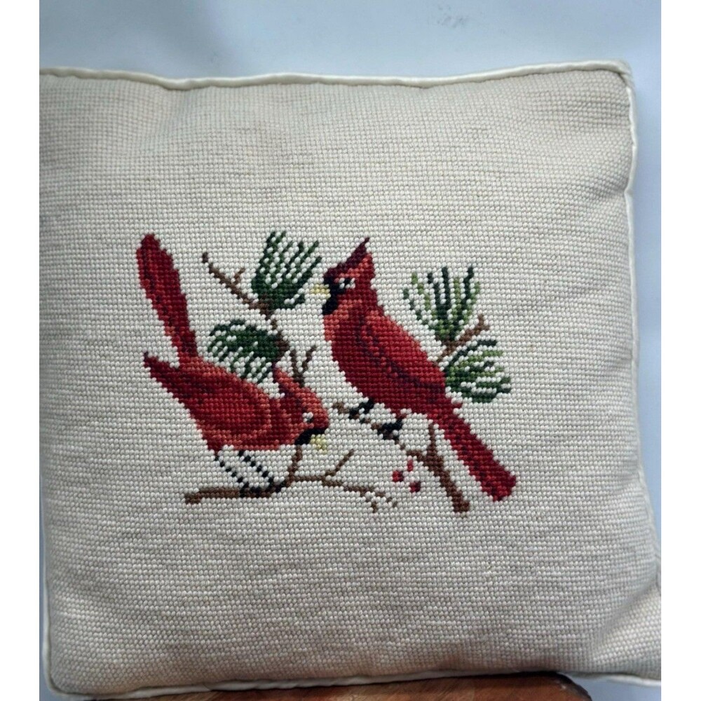 Wool Needlepoint Cardinals Throw Pillow Stunning Design Needlework
